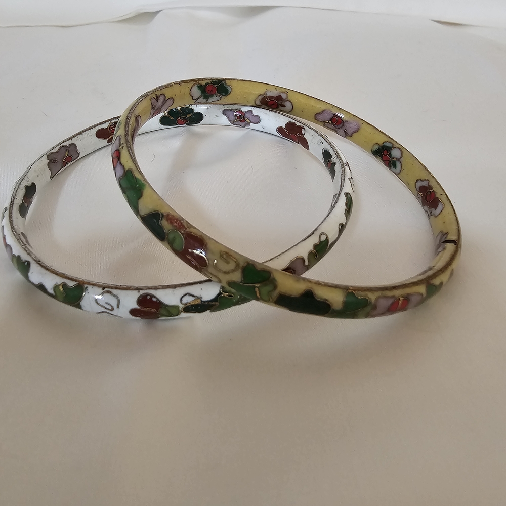 Floral Enamel Bangle Bracelets - image 1
